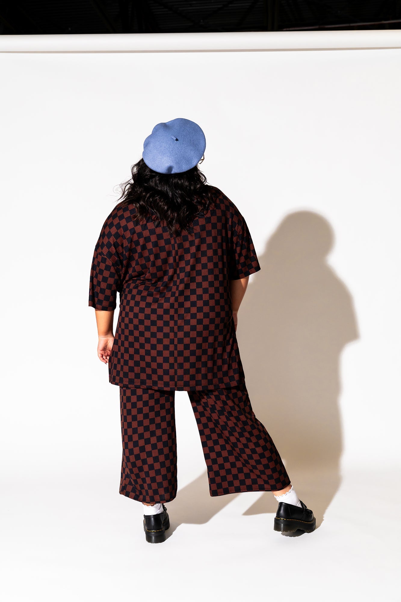 Lex Ribbed Checkerboard Playsuit in Black + Mocha Dressed in Lala