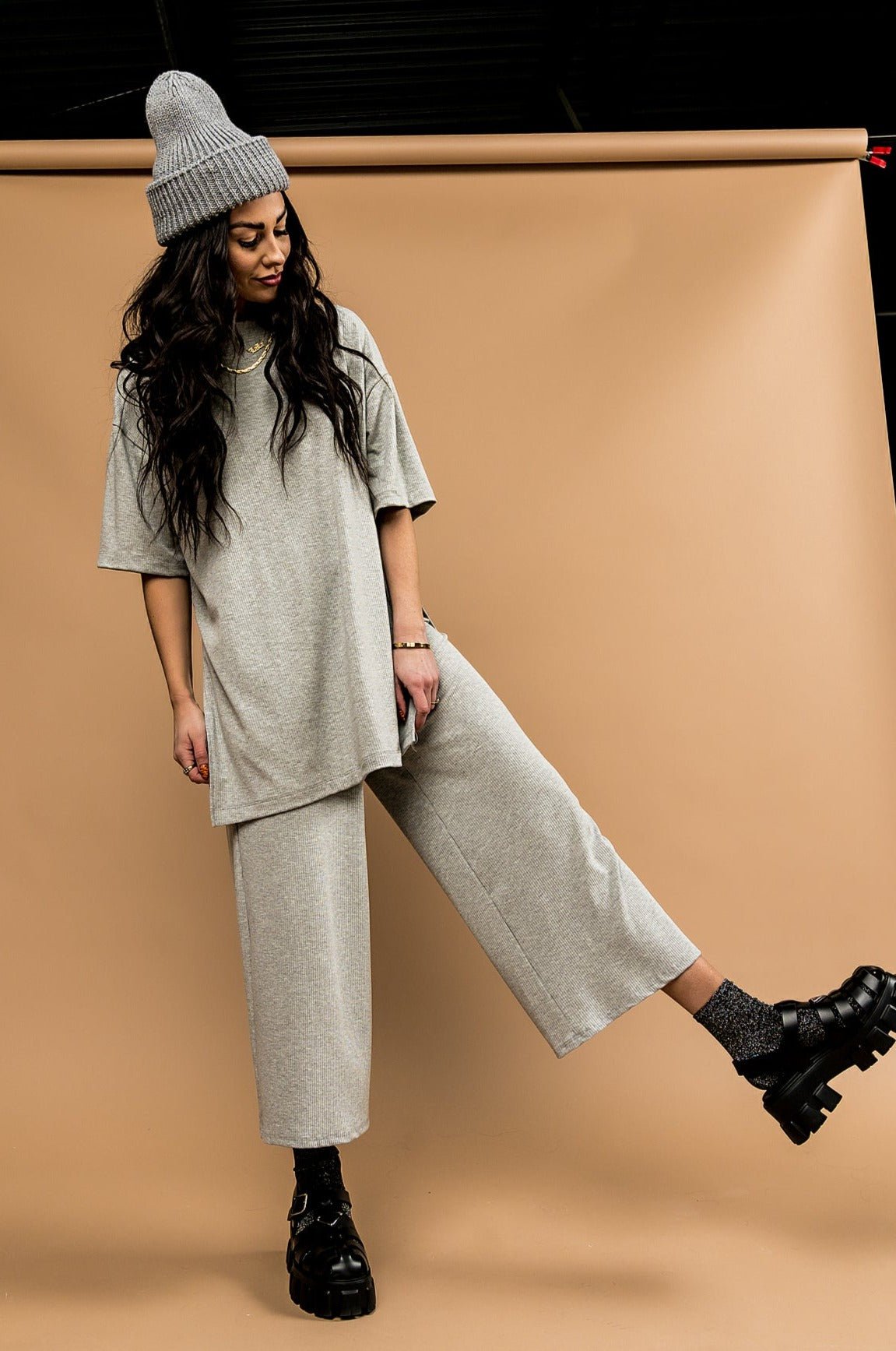 LALA ORIGINAL: Lex Ribbed Playsuit in Heather Grey - Dressed in Lala