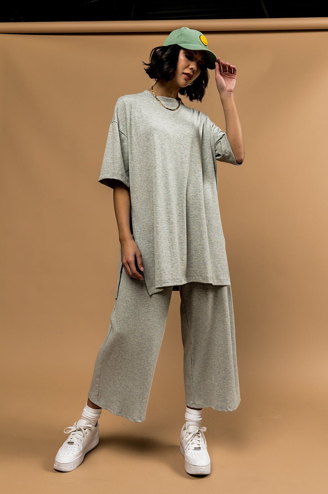 LALA ORIGINAL: Lex Ribbed Playsuit in Heather Grey - Dressed in Lala