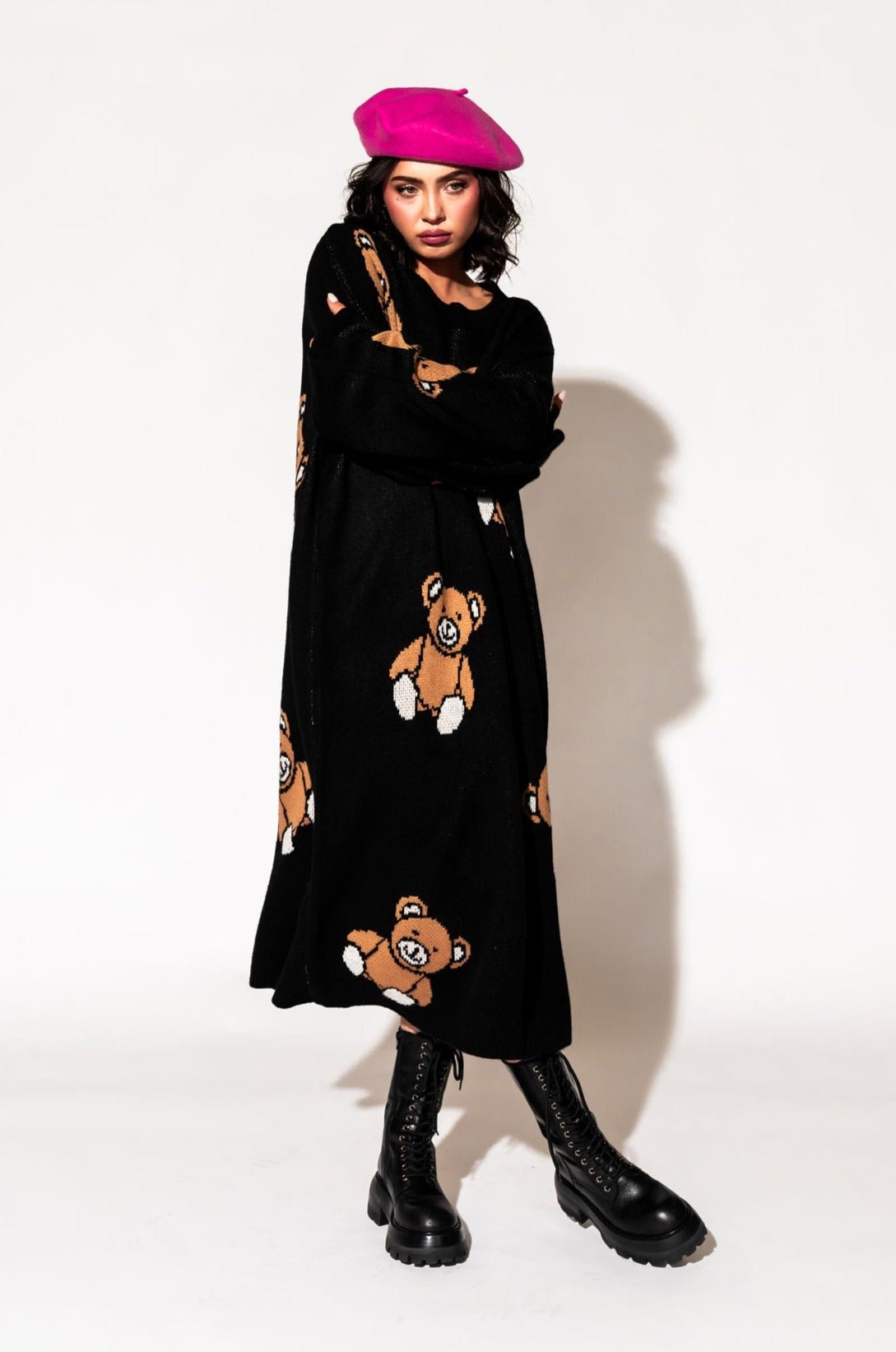 LALA ORIGINAL: Literally Limitless Oversized Knit Dress in Teddy Bears 4ever - Dressed in Lala