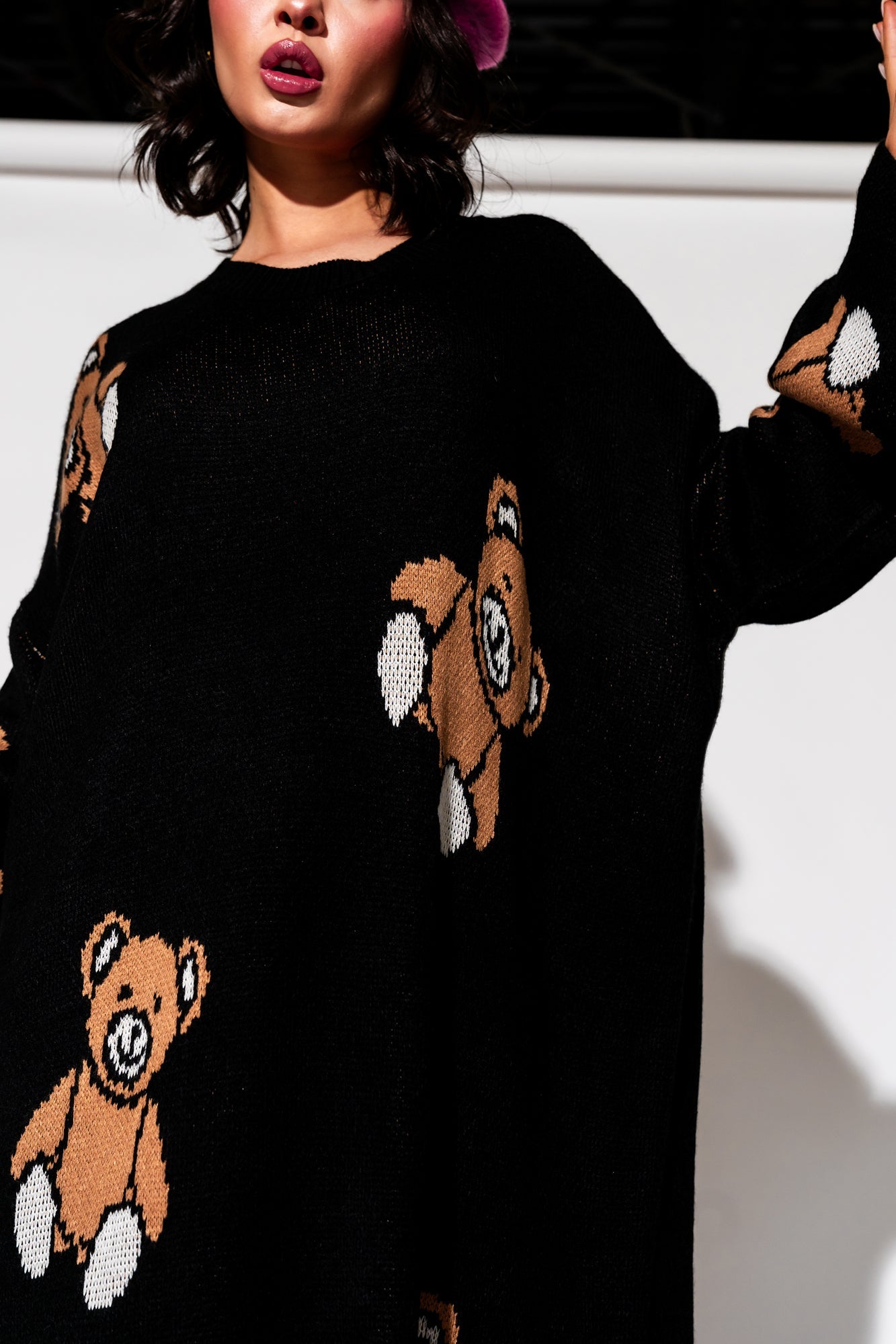 LALA ORIGINAL: Literally Limitless Oversized Knit Dress in Teddy Bears 4ever - Dressed in Lala