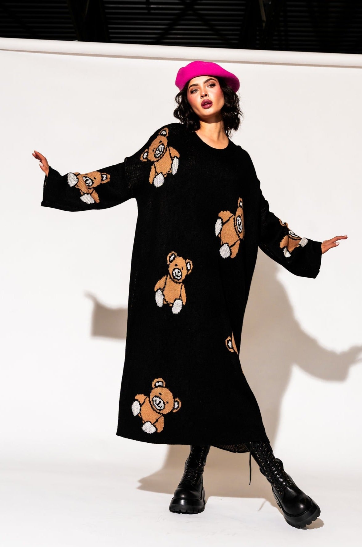 LALA ORIGINAL: Literally Limitless Oversized Knit Dress in Teddy Bears 4ever - Dressed in Lala