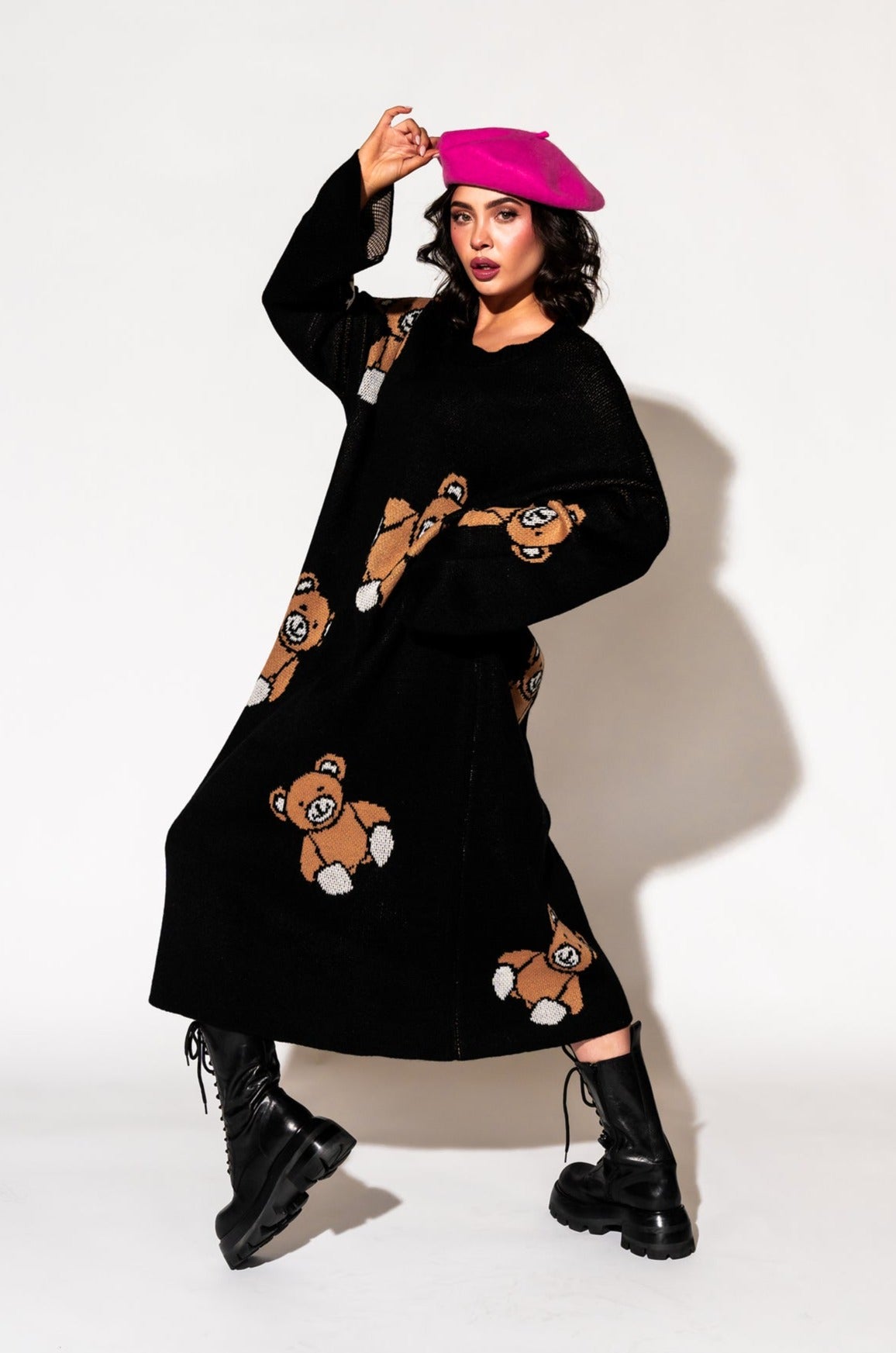 LALA ORIGINAL: Literally Limitless Oversized Knit Dress in Teddy Bears 4ever - Dressed in Lala