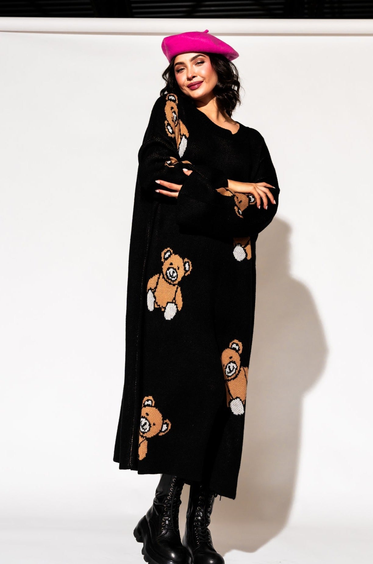 LALA ORIGINAL: Literally Limitless Oversized Knit Dress in Teddy Bears 4ever - Dressed in Lala