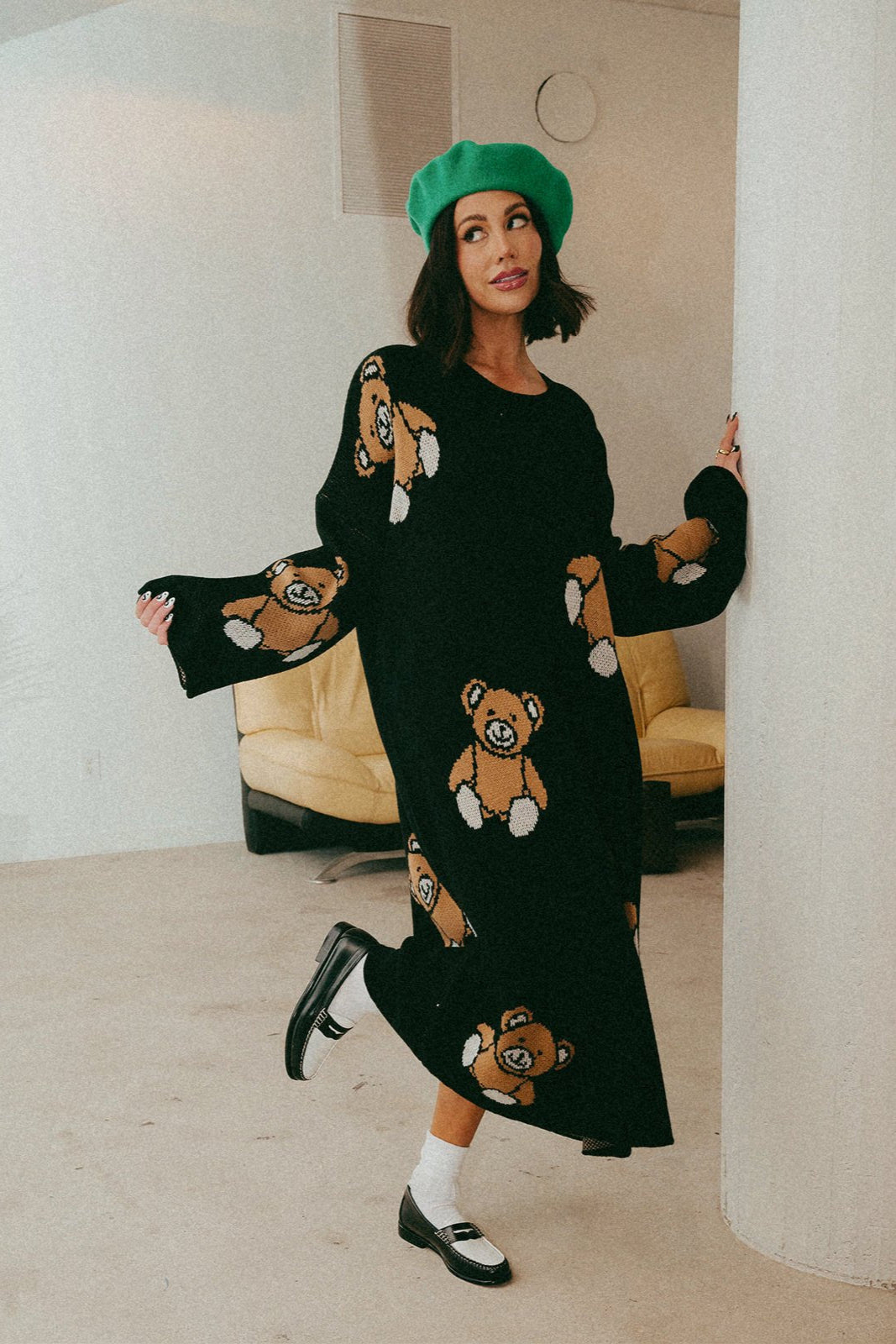 LALA ORIGINAL: Literally Limitless Oversized Knit Dress in Teddy Bears 4ever - Dressed in Lala