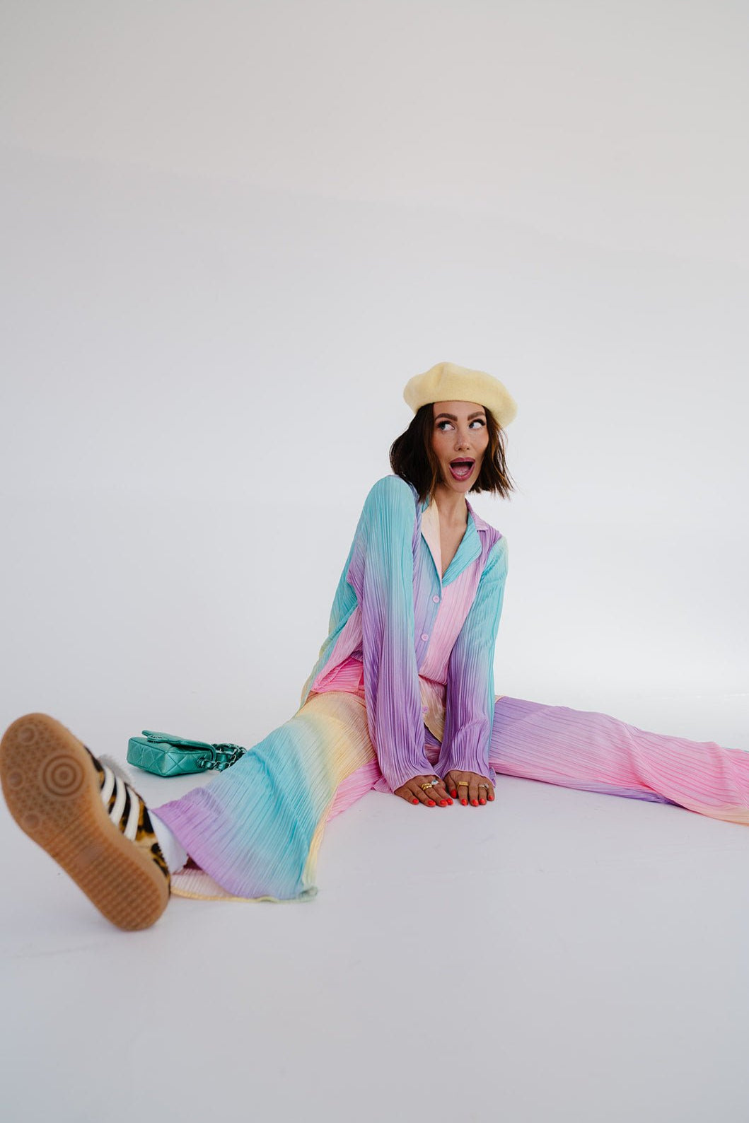 LALA ORIGINAL: Long Sleeve Plissé Set in Rainbow Daydream - Dressed in Lala