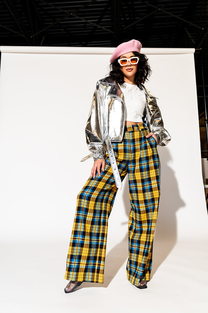 Yellow Plaid Wide Leg Trousers - Lovers Lane Collection – Dressed in Lala