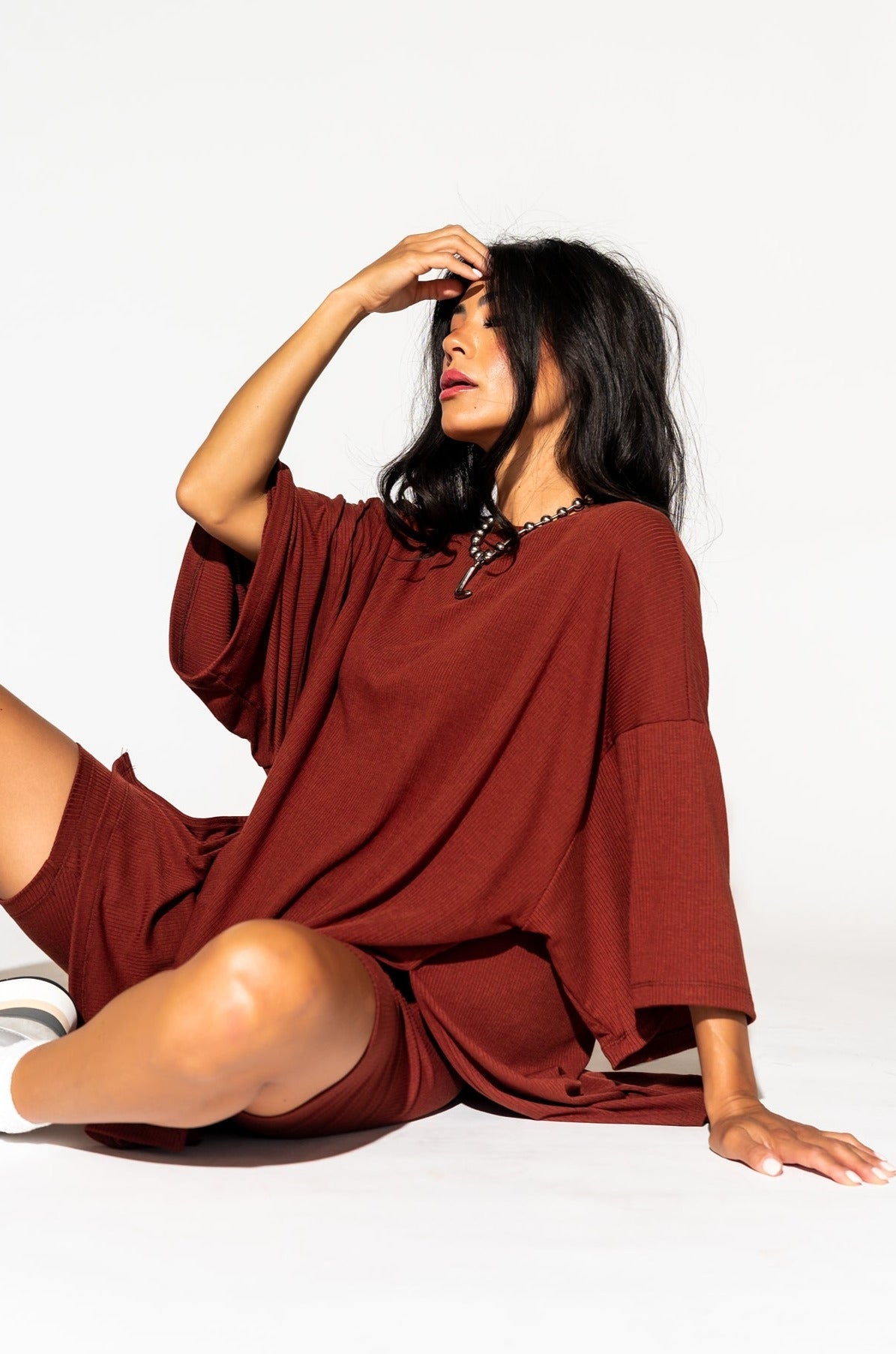 LALA ORIGINAL: Malone Ribbed Biker Set in Cinnamon - Dressed in Lala