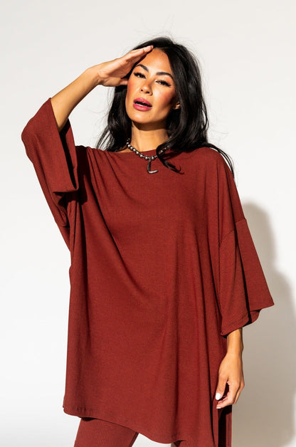 LALA ORIGINAL: Malone Ribbed Biker Set in Cinnamon - Dressed in Lala