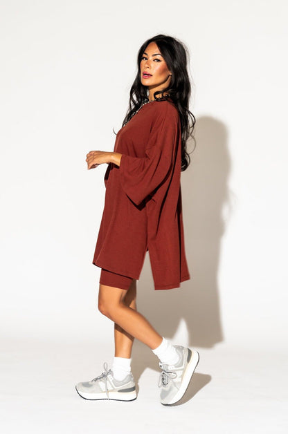 LALA ORIGINAL: Malone Ribbed Biker Set in Cinnamon - Dressed in Lala