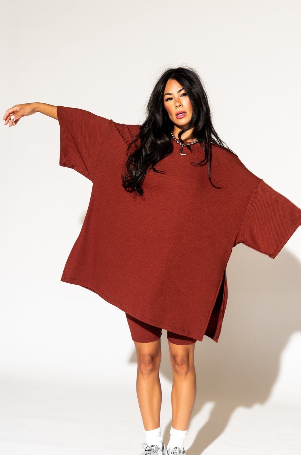 LALA ORIGINAL: Malone Ribbed Biker Set in Cinnamon - Dressed in Lala