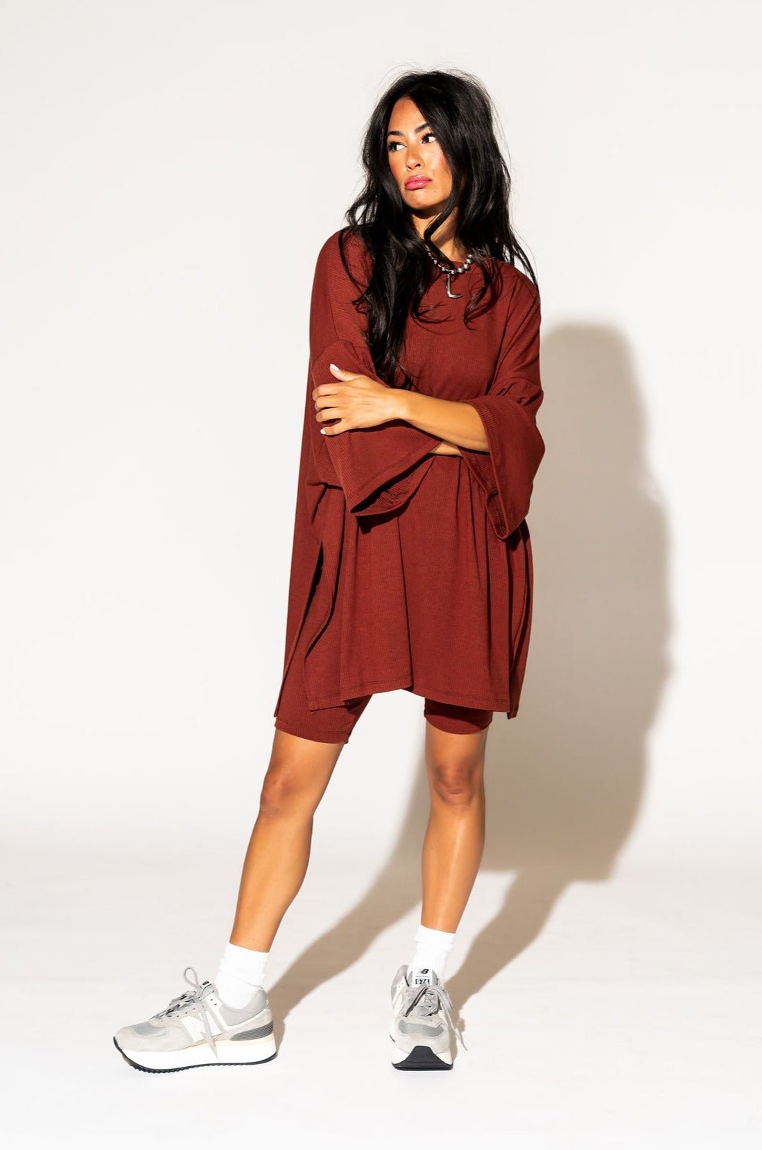 LALA ORIGINAL: Malone Ribbed Biker Set in Cinnamon - Dressed in Lala