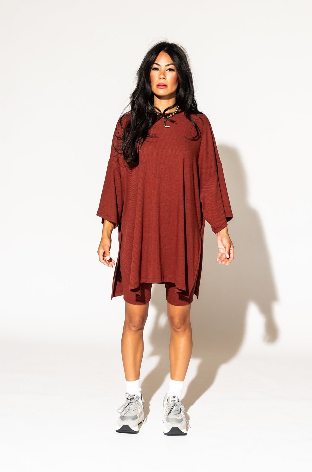 LALA ORIGINAL: Malone Ribbed Biker Set in Cinnamon - Dressed in Lala