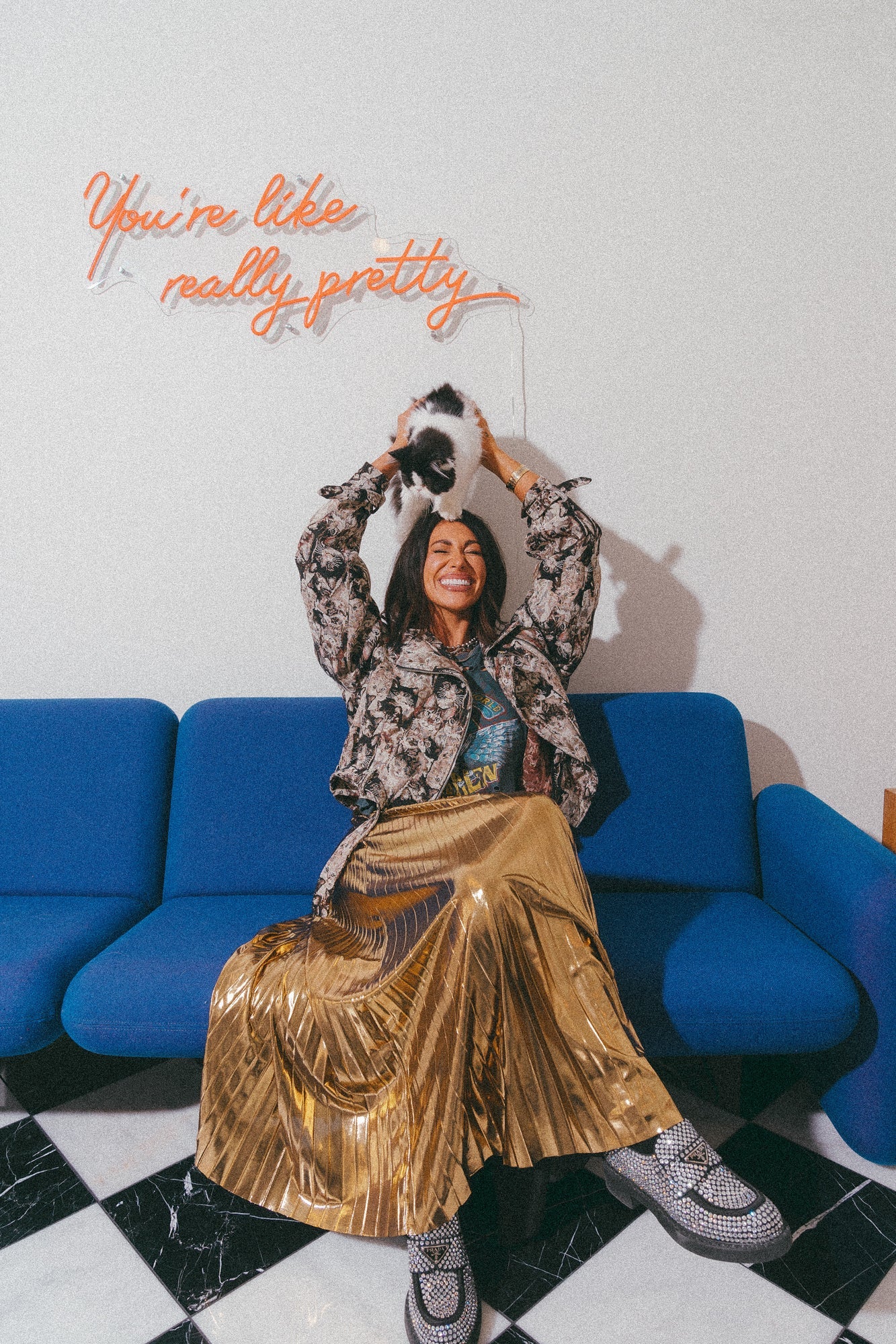 LALA ORIGINAL: Metallic Pleated Midi Skirt in 24 Karat Gold *SHIPPING STARTS 11/2/23* - Dressed in Lala