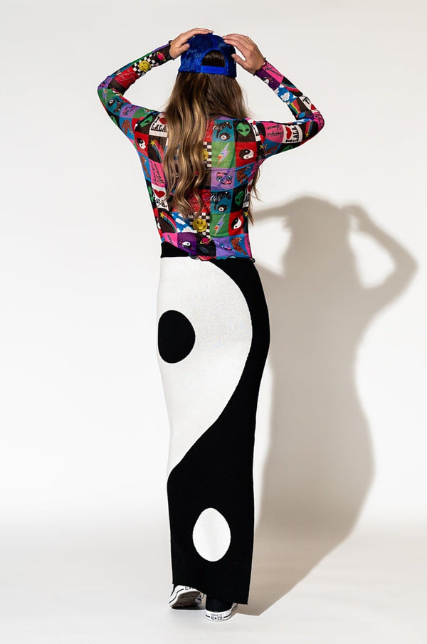 Opposites Attract Knit Yin-yangs Print Crewneck Oversized Cardigan