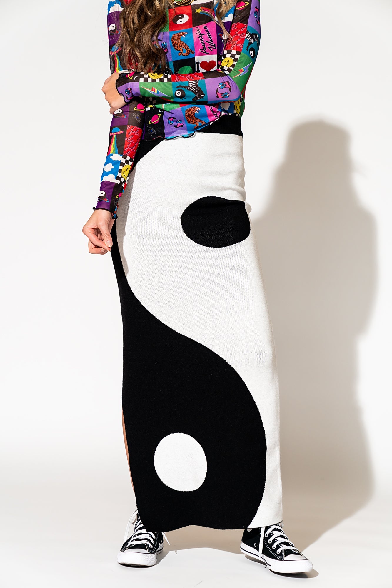 LALA ORIGINAL: Opposites Attract Yin Yang Knit Maxi Skirt - Dressed in Lala
