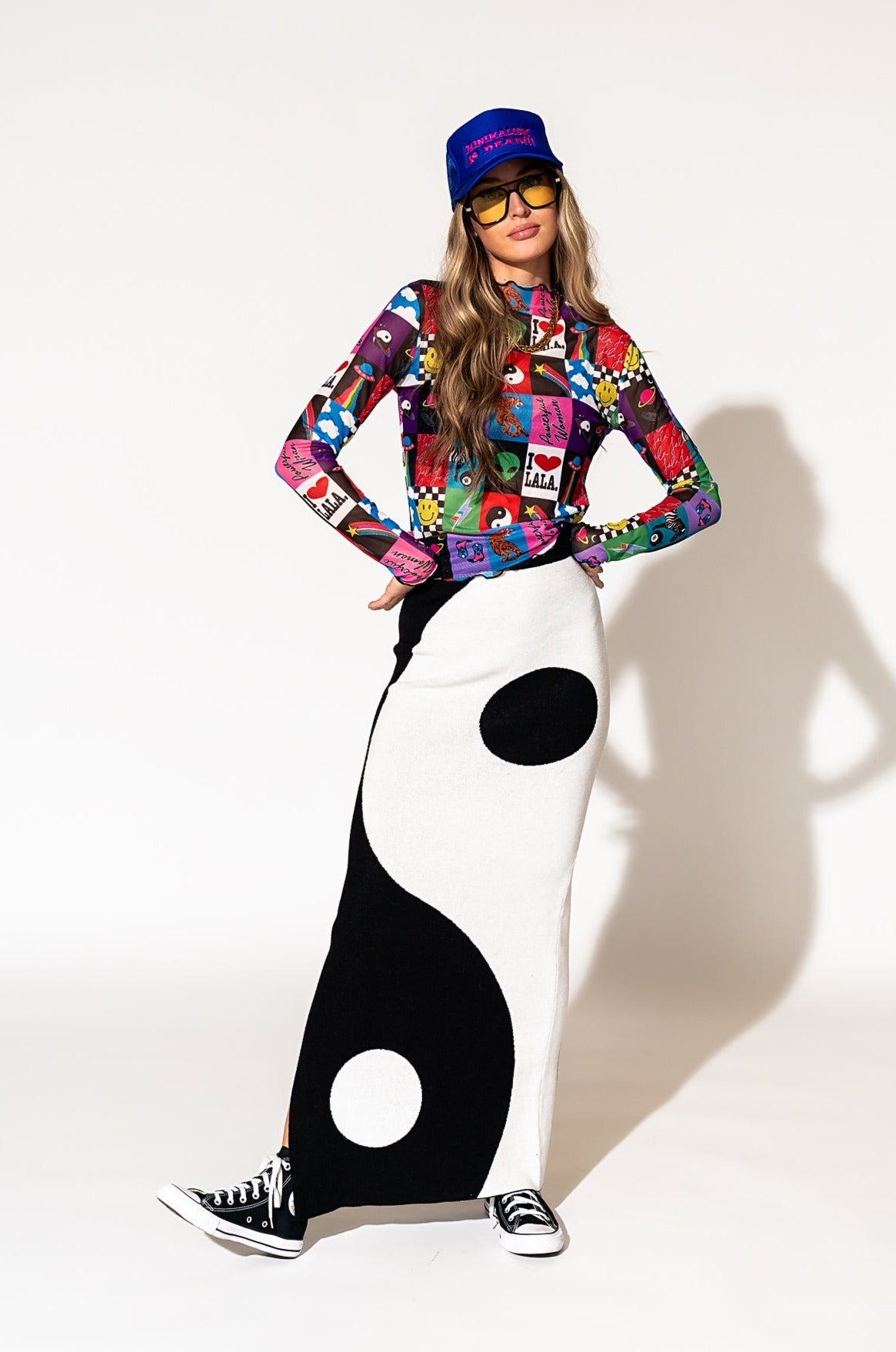 LALA ORIGINAL: Opposites Attract Yin Yang Knit Maxi Skirt - Dressed in Lala