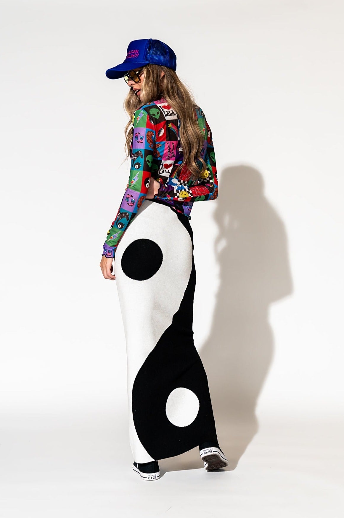 LALA ORIGINAL: Opposites Attract Yin Yang Knit Maxi Skirt - Dressed in Lala