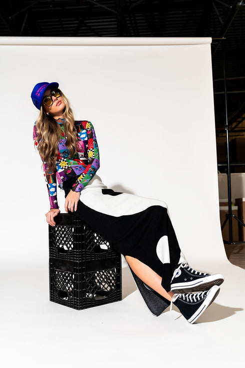 Opposites Attract Knit Yin-yangs Print Crewneck Oversized Cardigan