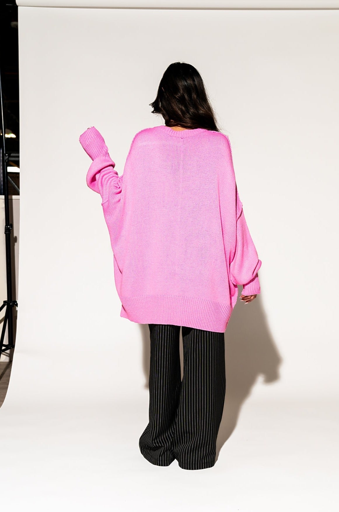 LALA ORIGINAL: Smiley Serotonin Oversized Knit in Bubblegum Pink - Dressed in Lala