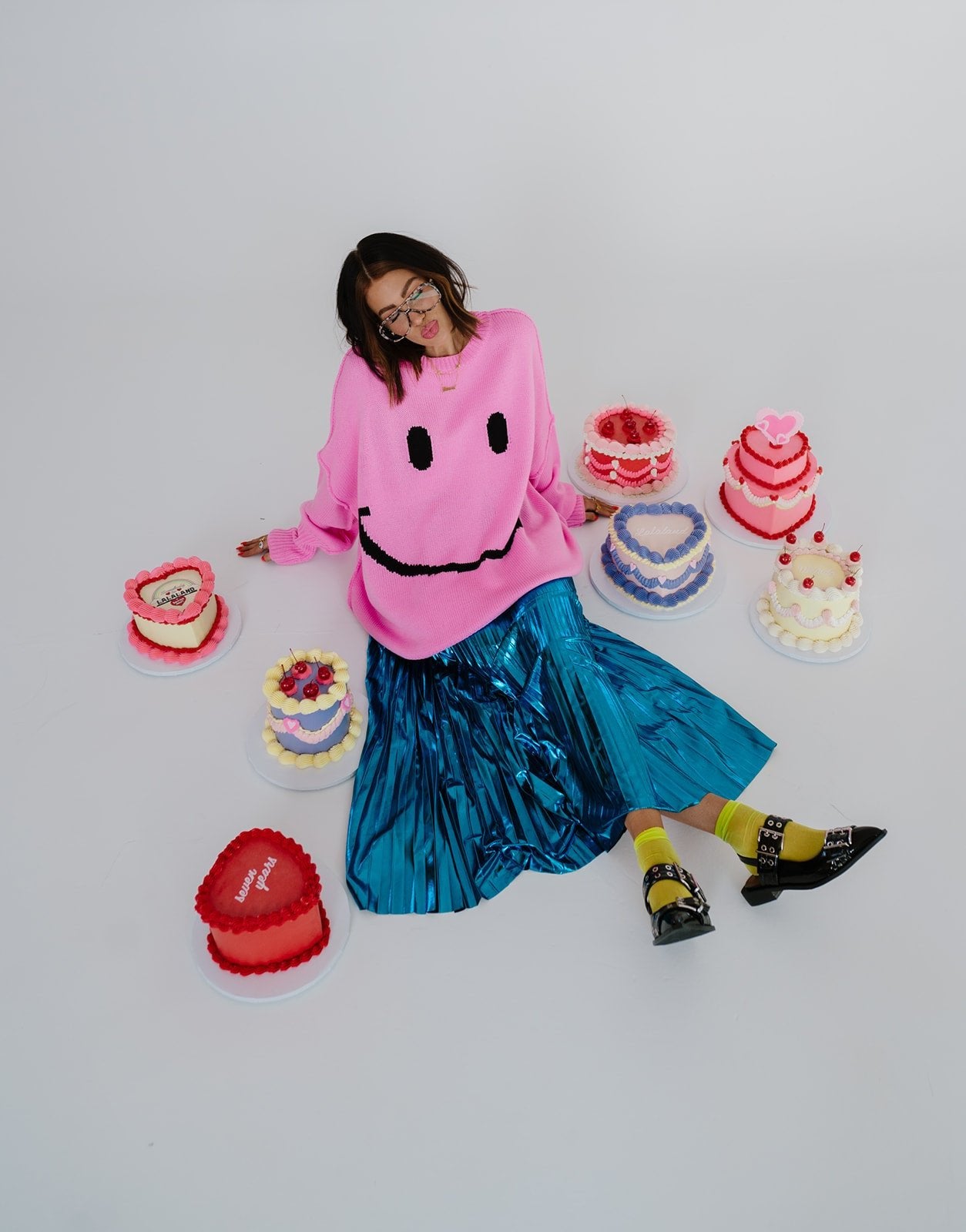 LALA ORIGINAL: Smiley Serotonin Oversized Knit in Bubblegum Pink - Dressed in Lala