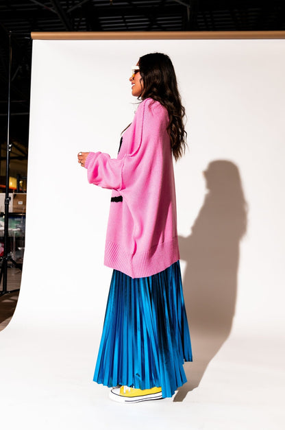 LALA ORIGINAL: Smiley Serotonin Oversized Knit in Bubblegum Pink - Dressed in Lala