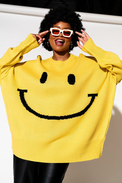 LALA ORIGINAL: Smiley Serotonin Oversized Knit in Sunshine Yellow - Dressed in Lala