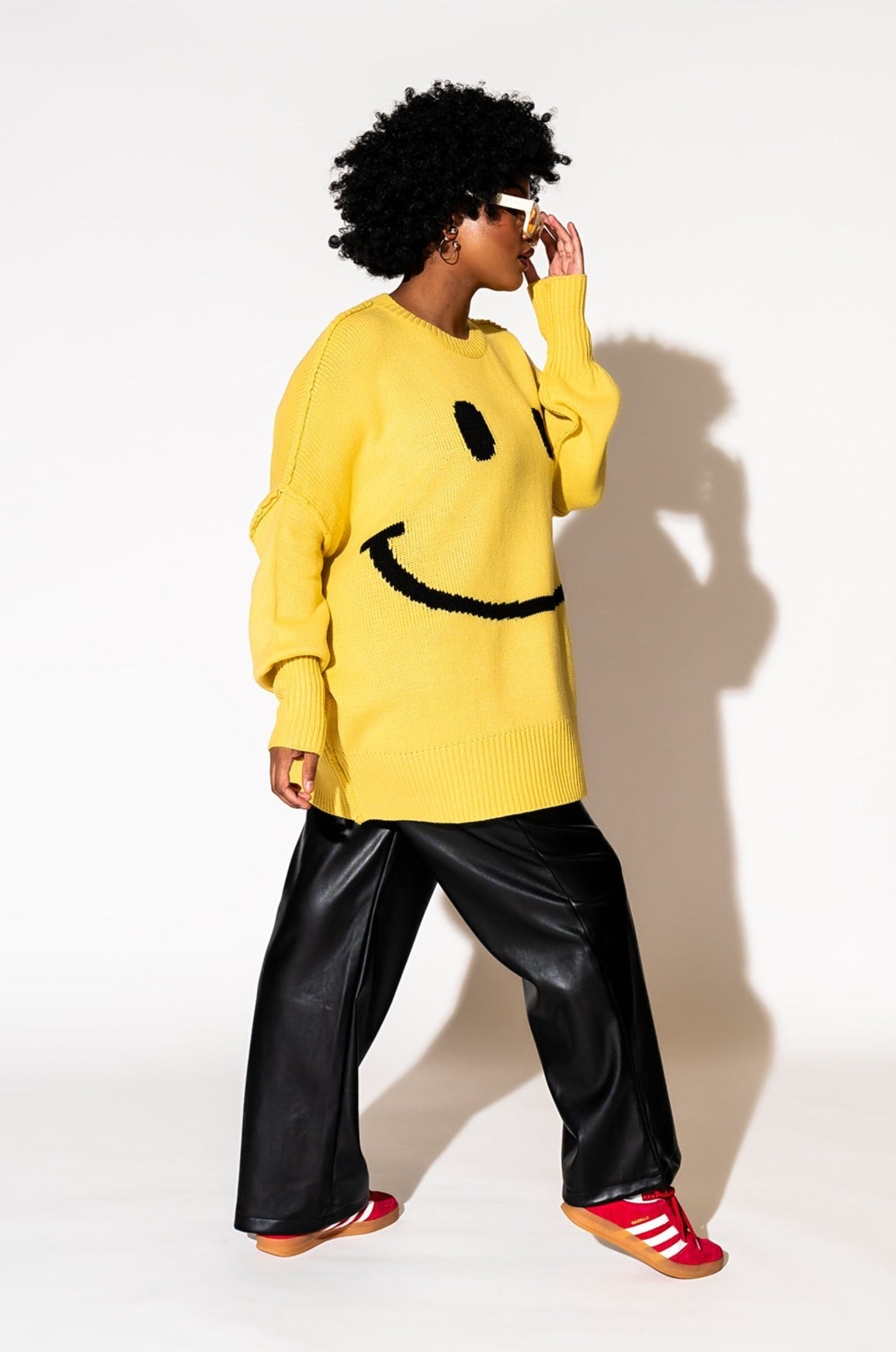LALA ORIGINAL: Smiley Serotonin Oversized Knit in Sunshine Yellow - Dressed in Lala