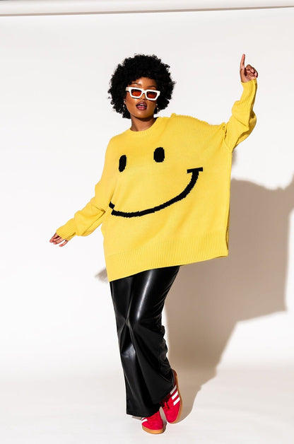 LALA ORIGINAL: Smiley Serotonin Oversized Knit in Sunshine Yellow - Dressed in Lala