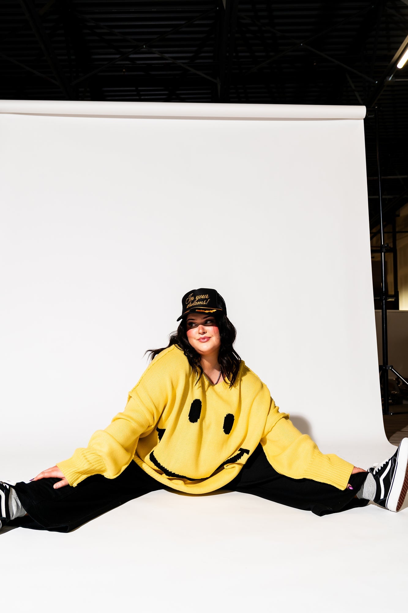 LALA ORIGINAL: Smiley Serotonin Oversized Knit in Sunshine Yellow - Dressed in Lala