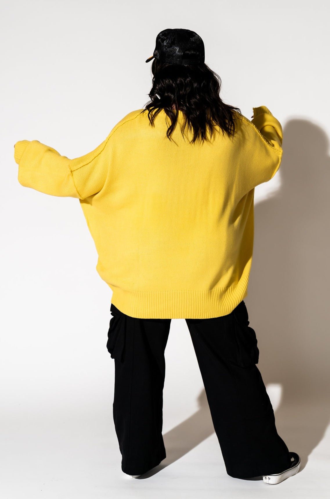 LALA ORIGINAL: Smiley Serotonin Oversized Knit in Sunshine Yellow - Dressed in Lala