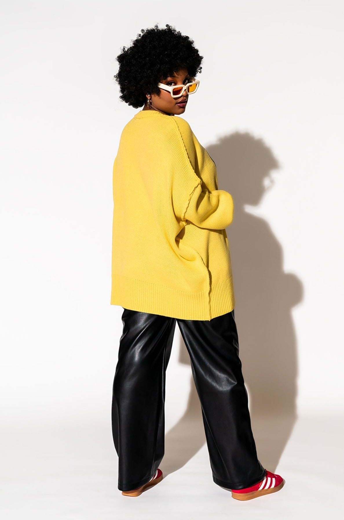 LALA ORIGINAL: Smiley Serotonin Oversized Knit in Sunshine Yellow - Dressed in Lala