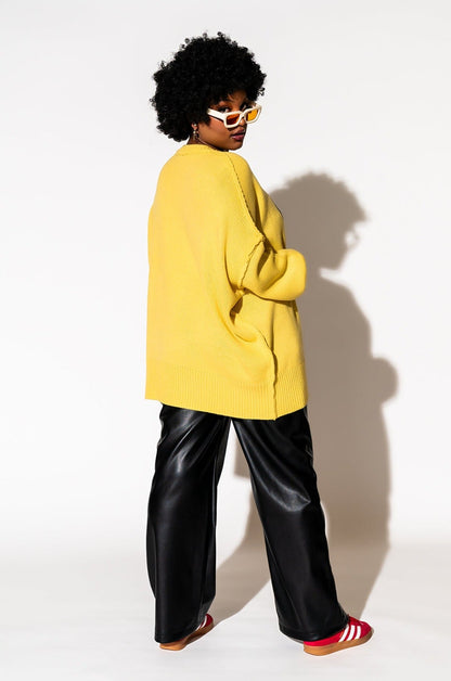 LALA ORIGINAL: Smiley Serotonin Oversized Knit in Sunshine Yellow - Dressed in Lala
