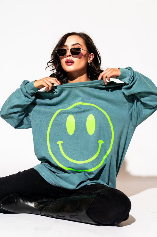 LALA ORIGINAL: The World Needs Your Magic Oversized Long Sleeve Tee in Sage + Neon - Dressed in Lala
