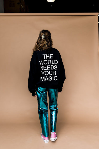 LALA ORIGINAL: The World Needs Your Magic Puff Print Pullover in Black/White *RESTOCKED* - Dressed in Lala