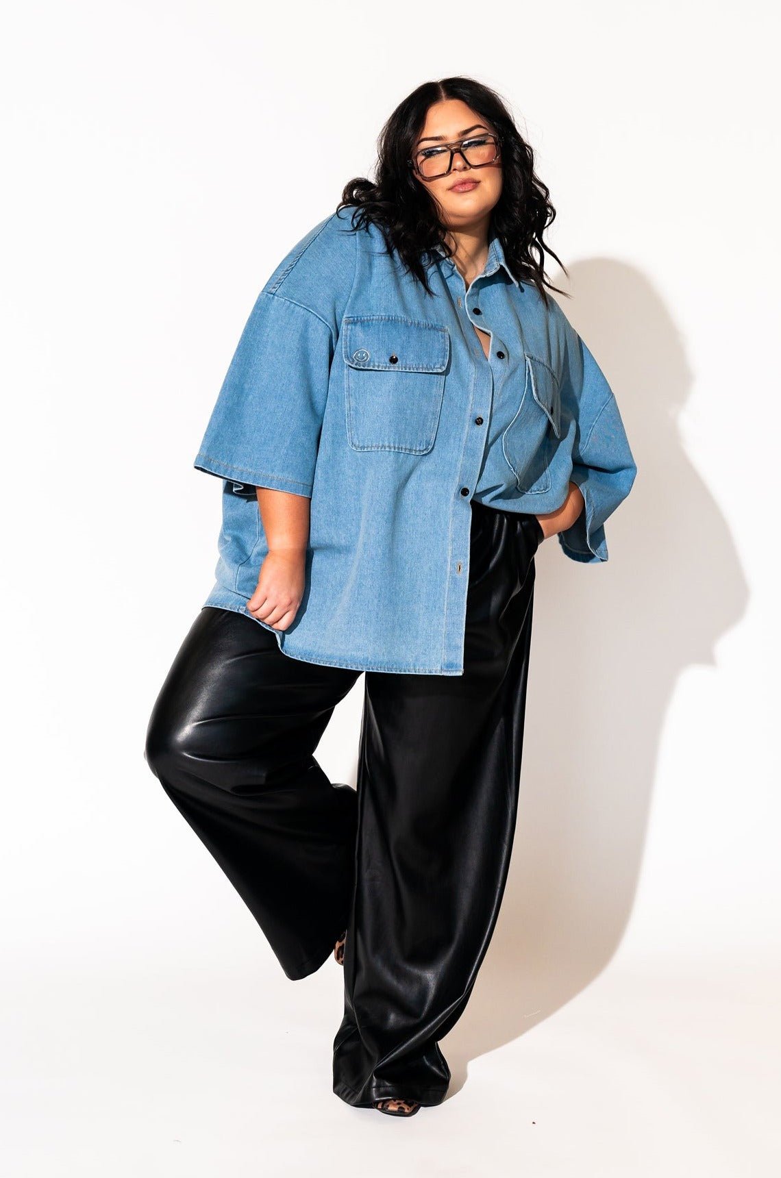LALA ORIGINAL: Told My Mom About You Buttery Soft Vegan Leather Trousers in Black - Dressed in Lala