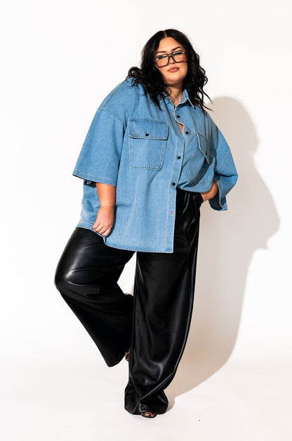 LALA ORIGINAL: Told My Mom About You Buttery Soft Vegan Leather Trousers in Black - Dressed in Lala