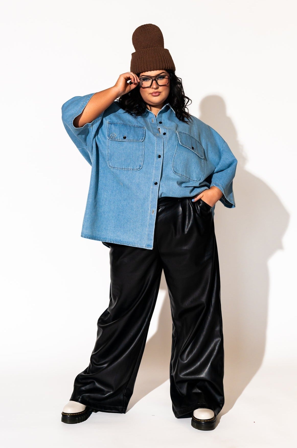 LALA ORIGINAL: Told My Mom About You Buttery Soft Vegan Leather Trousers in Black - Dressed in Lala