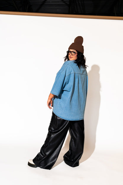 LALA ORIGINAL: Told My Mom About You Buttery Soft Vegan Leather Trousers in Black - Dressed in Lala