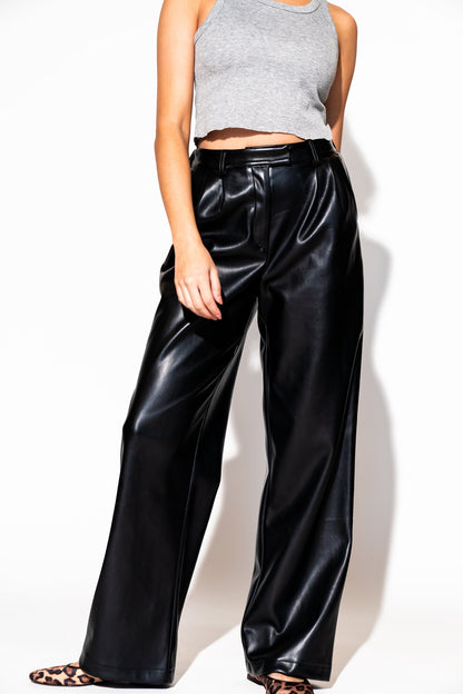 LALA ORIGINAL: Told My Mom About You Buttery Soft Vegan Leather Trousers in Black - Dressed in Lala