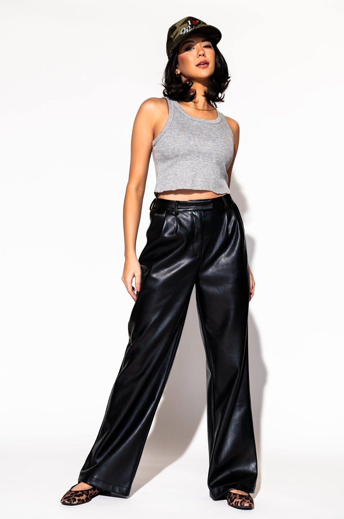 LALA ORIGINAL: Told My Mom About You Buttery Soft Vegan Leather Trousers in Black - Dressed in Lala