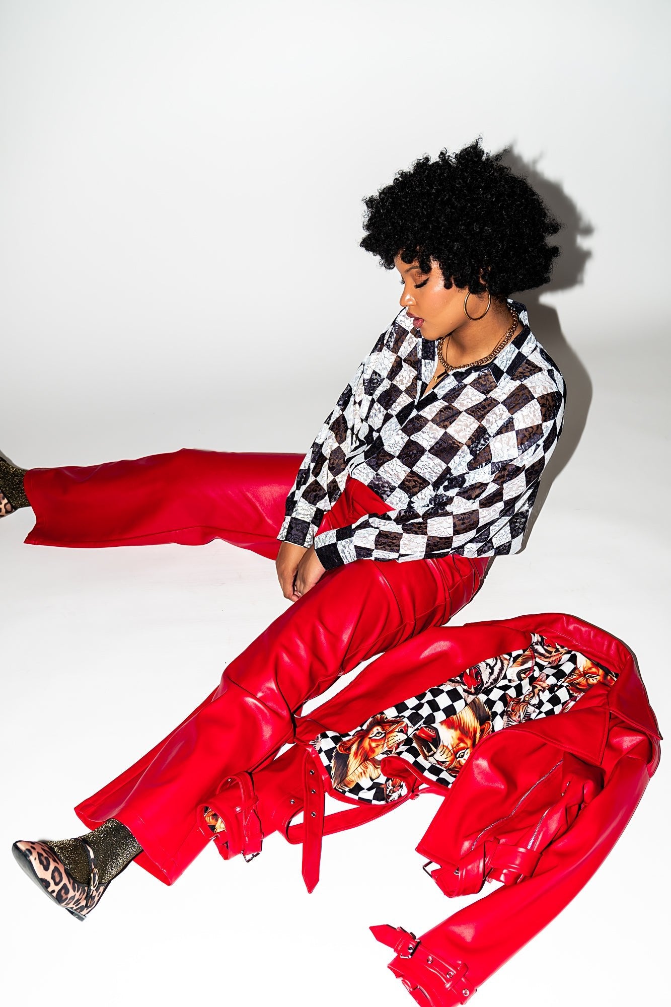 LALA ORIGINAL: Told My Mom About You Buttery Soft Vegan Leather Trousers in Cherry Red - Dressed in Lala