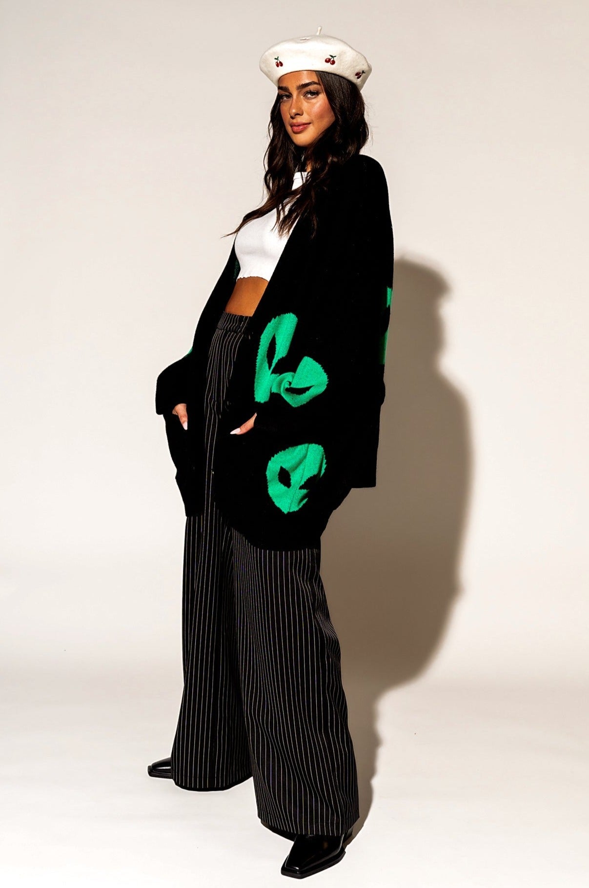 LALA ORIGINAL: Too Cool For You Oversized Alien Cardigan in Black - Dressed in Lala