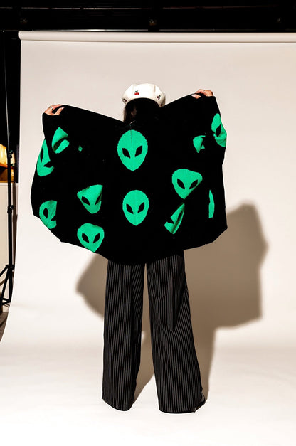 LALA ORIGINAL: Too Cool For You Oversized Alien Cardigan in Black - Dressed in Lala