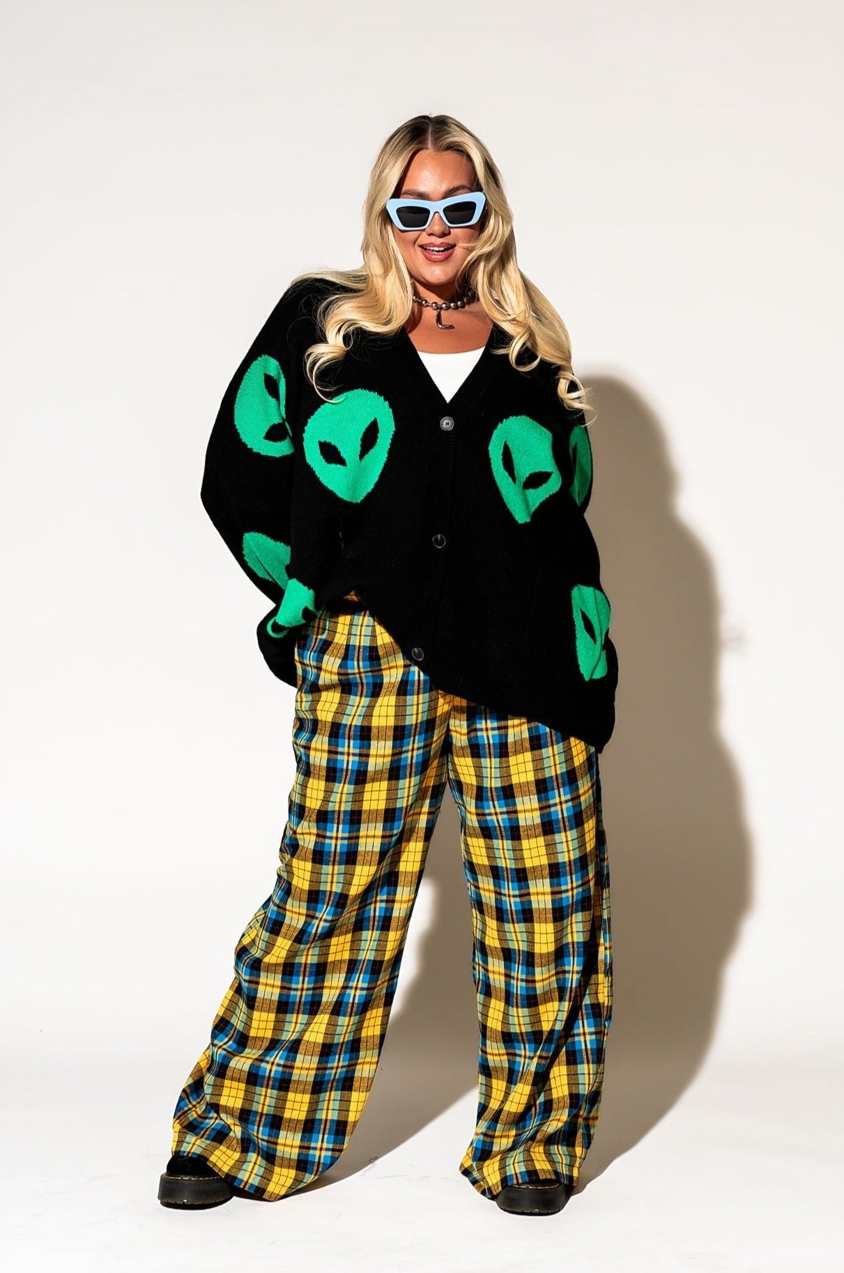LALA ORIGINAL: Too Cool For You Oversized Alien Cardigan in Black - Dressed in Lala
