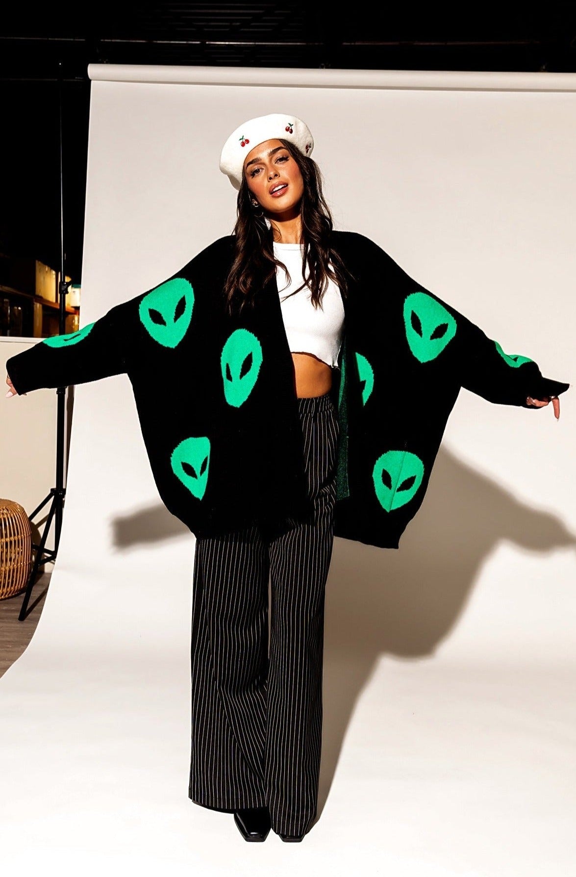 LALA ORIGINAL: Too Cool For You Oversized Alien Cardigan in Black - Dressed in Lala