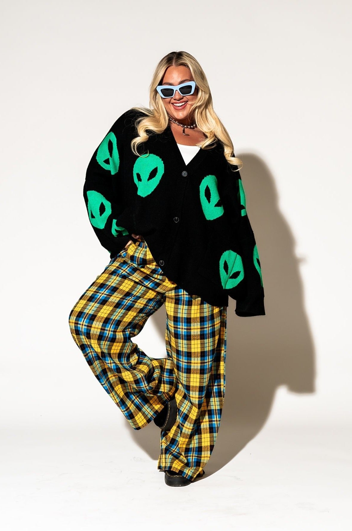 LALA ORIGINAL: Too Cool For You Oversized Alien Cardigan in Black - Dressed in Lala