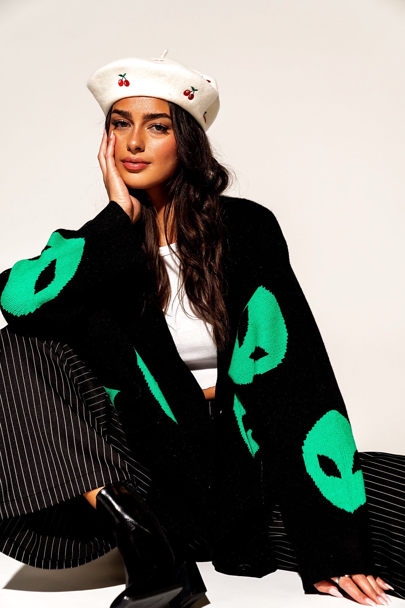 LALA ORIGINAL: Too Cool For You Oversized Alien Cardigan in Black - Dressed in Lala