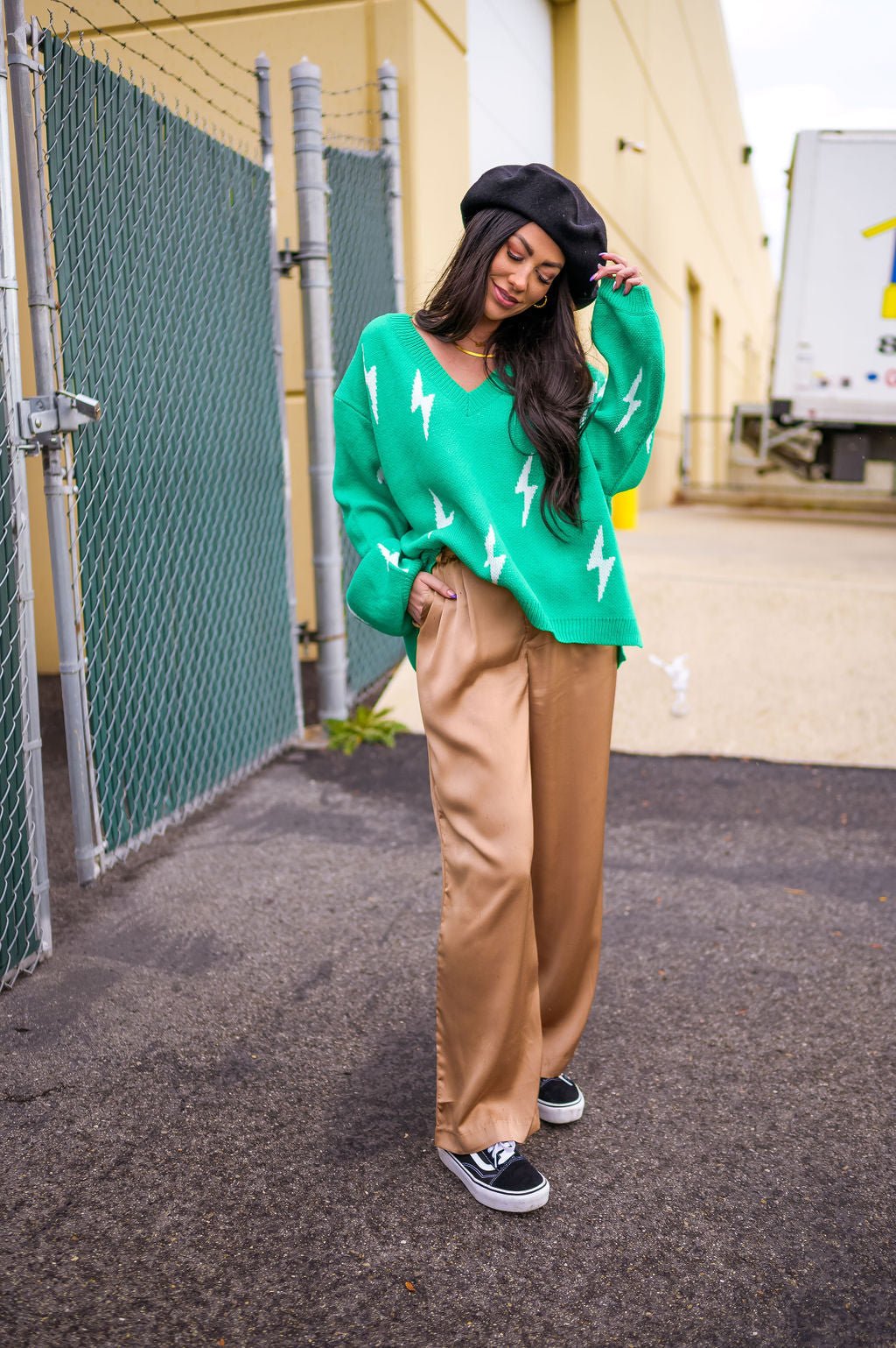 LALA ORIGINAL: Ultra Lala Oversized Lightning Bolt Knit in Jade - Dressed in Lala