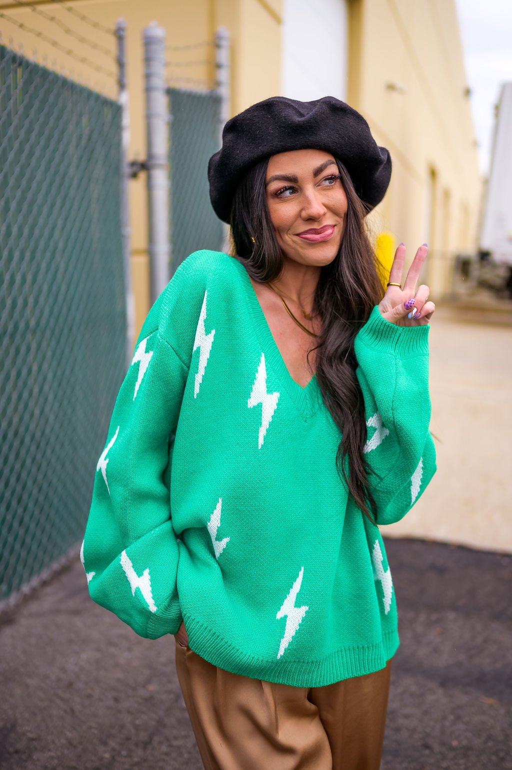 LALA ORIGINAL: Ultra Lala Oversized Lightning Bolt Knit in Jade - Dressed in Lala